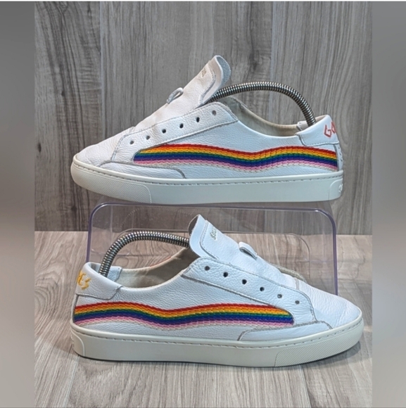 SOLUDOS Sneakers Women's Size 8 White Leather Rainbow Sun Embroidery - Picture 2 of 16
